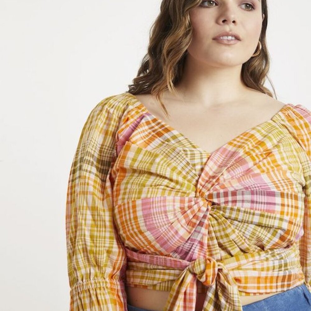 Eloquii Draped Tie-Front Cotton Top Sz 16